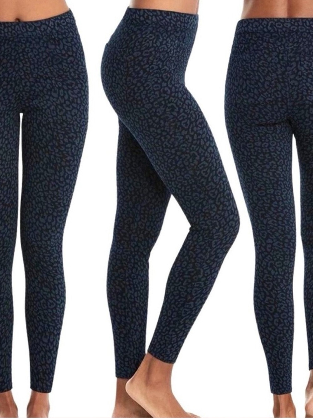 SPANX Navy Blue Leopard-Print Ponte Ankle Pants stretchy animal print large - Picture 2 of 7